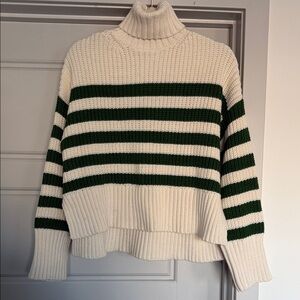 Madewell Striped Turtleneck Sweater - Cream and Green